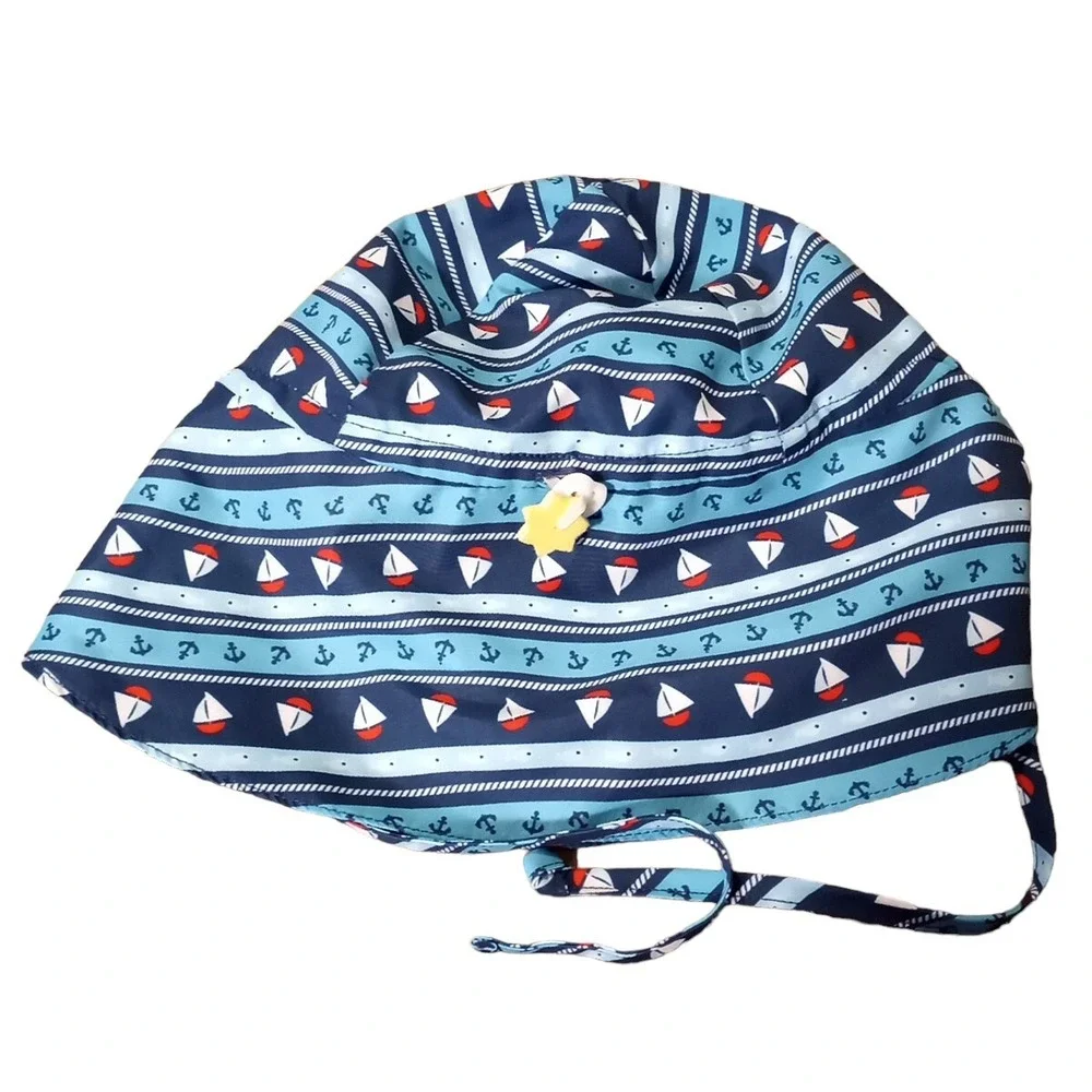 i Play Toddler 2T-4T Blue Green Sun Hat UPF 50+ Neck Covering Comfort Neck Tie